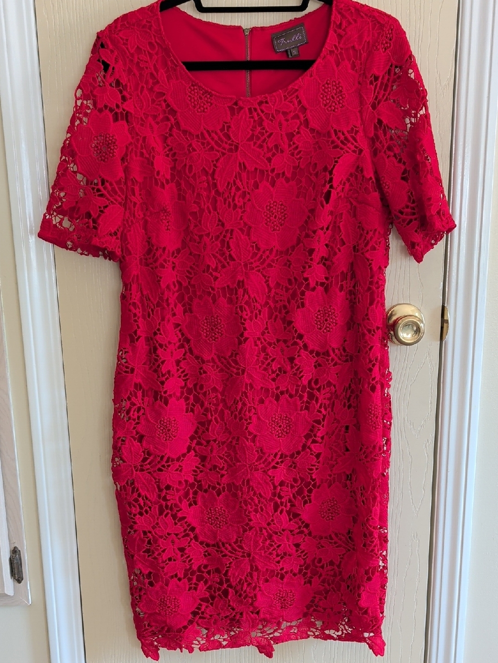Trulli Bright Red Floral Lace Midi Dress - Size 12